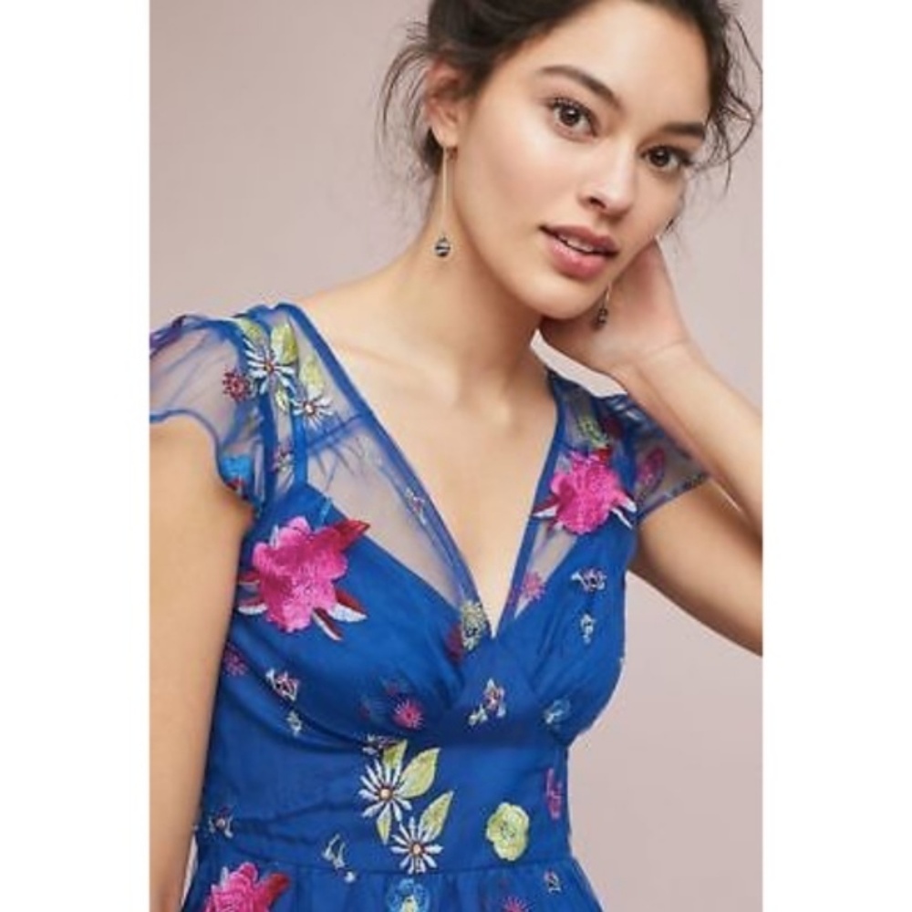 NEW Anthropologie Embroidered Topaz Dress - Picture 3 of 5